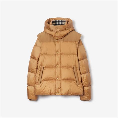 Detachable Sleeve Nylon Puffer Jacket in Warm Honey 